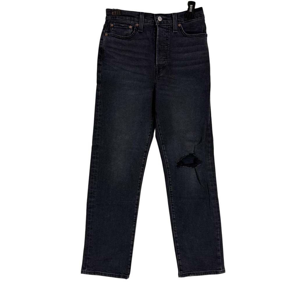 Levi's Wedgie Straight Jeans Womens 28 Charcoal Distressed Stretch Denim